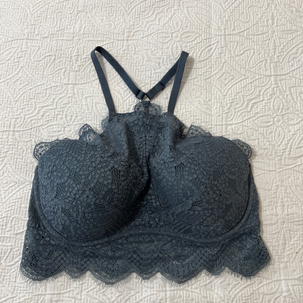 VS Pink Lace Push Up / Pigeonnant Bra Bralette Sz M D-DD Gray High Neck